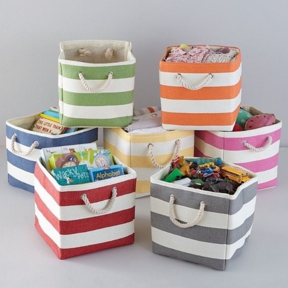 "The Land of Nod" Stripes Around the Storage Collection Cube Bins (yellow) - Picture 2 of 9